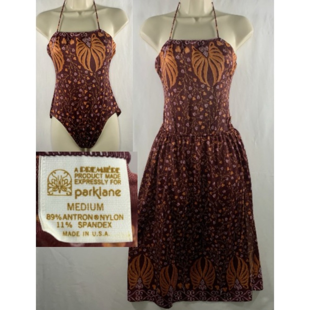 VTG 70s Womens One Piece Swimsuit Matching Wrap Skirt Size S/M Boho Resort Retro